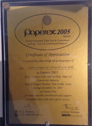 Award of Acknowledgement for Participation in Paperex 2005, India