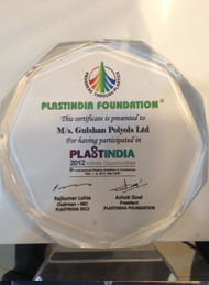 Award of Acknowledgement for Participation in PLASTINDIA, 2012
